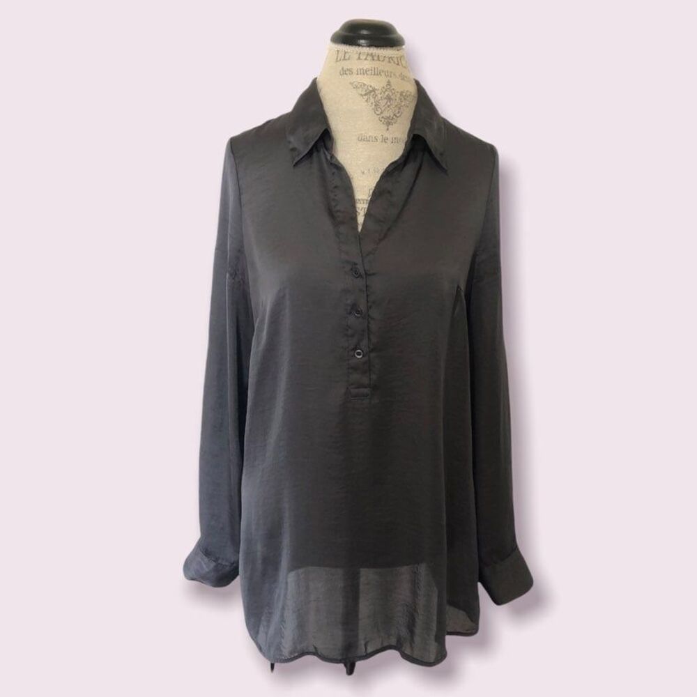 Gray Front Button Silk Blouse